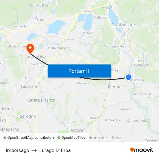 Imbersago to Lurago D' Erba map
