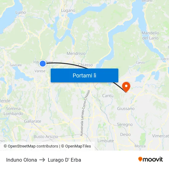 Induno Olona to Lurago D' Erba map