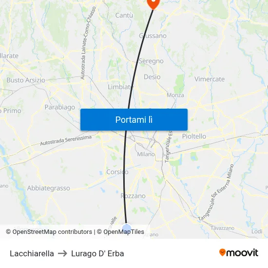 Lacchiarella to Lurago D' Erba map