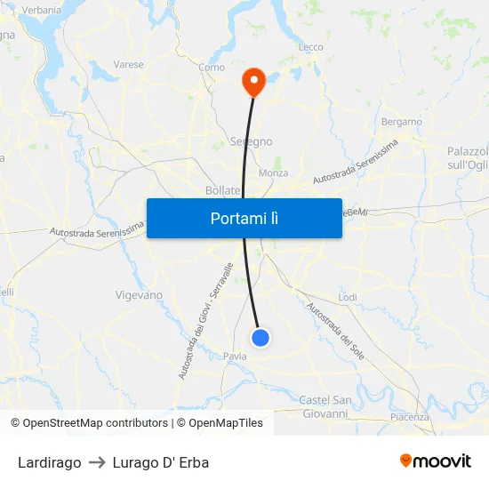 Lardirago to Lurago D' Erba map