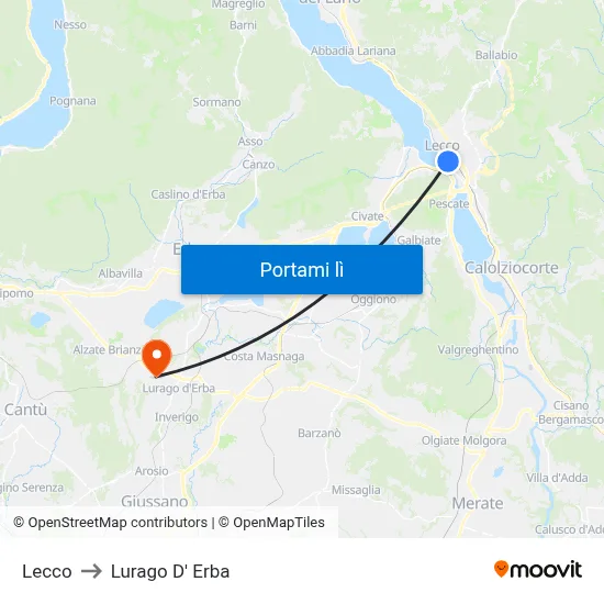 Lecco to Lurago D' Erba map