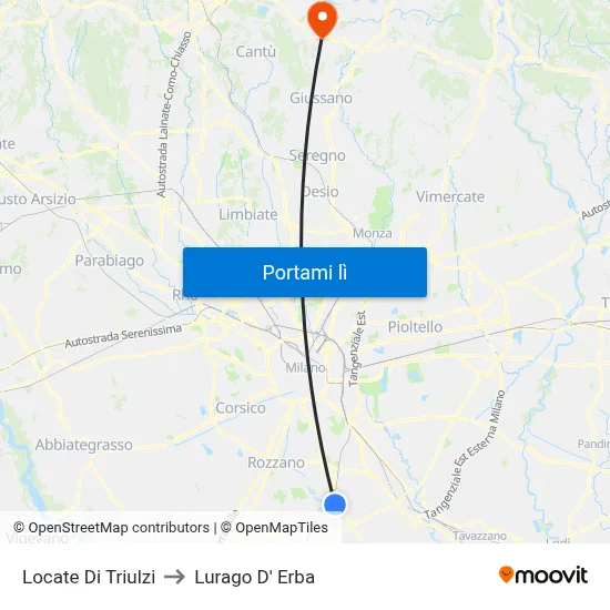 Locate Di Triulzi to Lurago D' Erba map