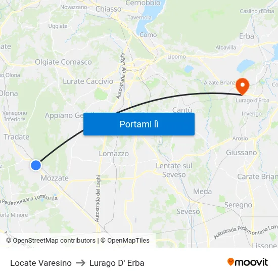 Locate Varesino to Lurago D' Erba map