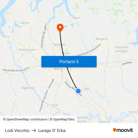Lodi Vecchio to Lurago D' Erba map