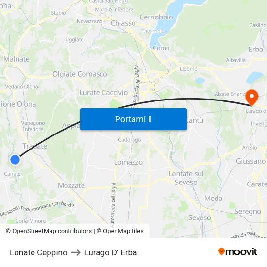 Lonate Ceppino to Lurago D' Erba map