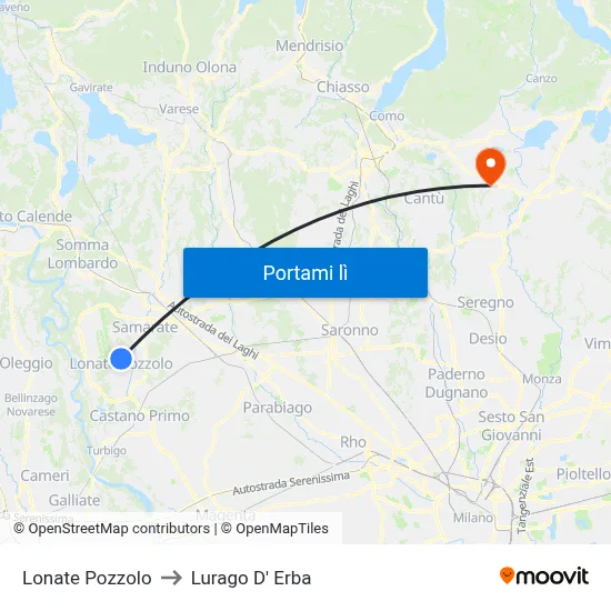 Lonate Pozzolo to Lurago D' Erba map