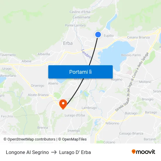 Longone Al Segrino to Lurago D' Erba map