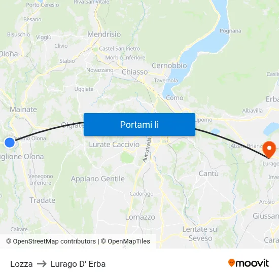 Lozza to Lurago D' Erba map