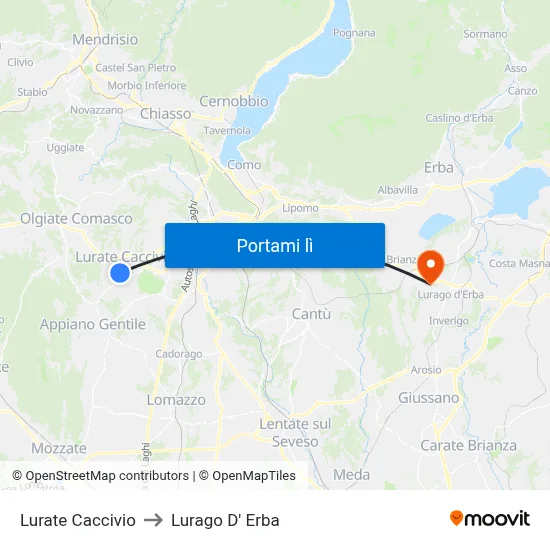 Lurate Caccivio to Lurago D' Erba map