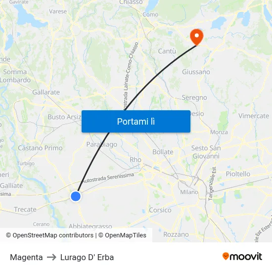 Magenta to Lurago D' Erba map