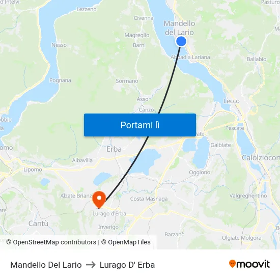 Mandello Del Lario to Lurago D' Erba map