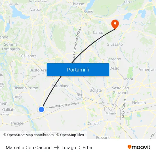 Marcallo Con Casone to Lurago D' Erba map