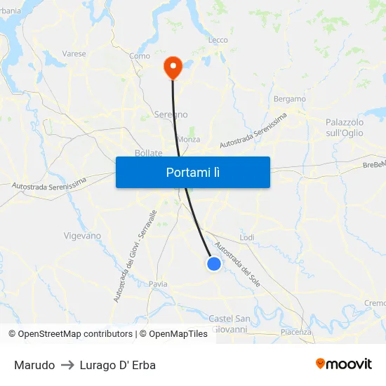 Marudo to Lurago D' Erba map