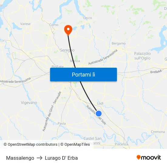 Massalengo to Lurago D' Erba map