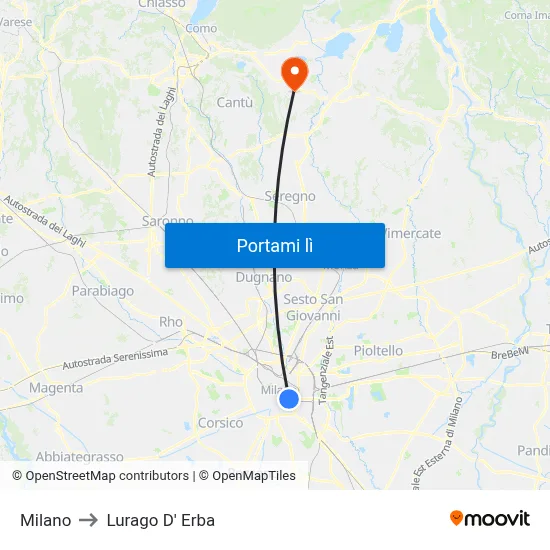 Milano to Lurago D' Erba map