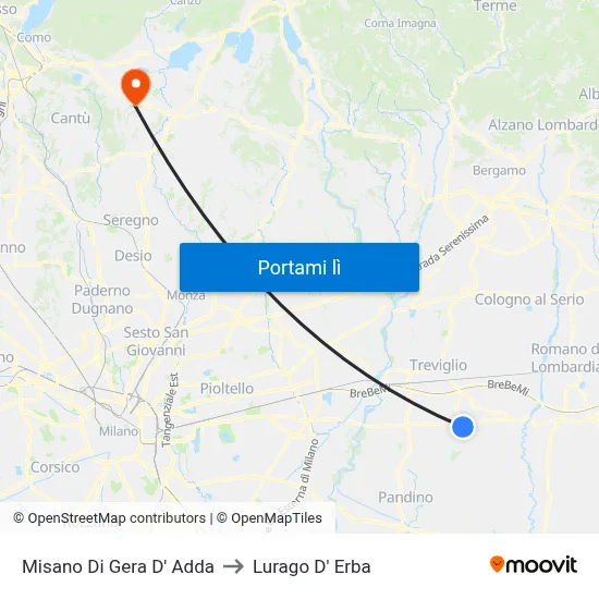 Misano Di Gera D' Adda to Lurago D' Erba map