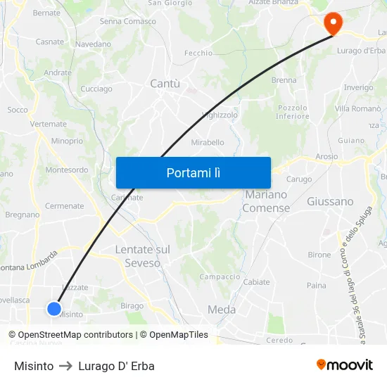 Misinto to Lurago D' Erba map