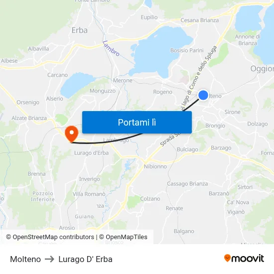 Molteno to Lurago D' Erba map
