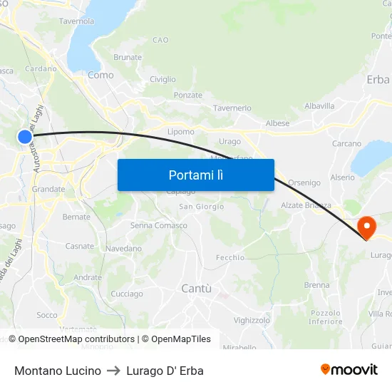 Montano Lucino to Lurago D' Erba map