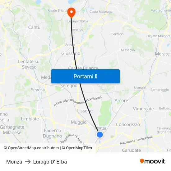 Monza to Lurago D' Erba map
