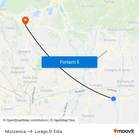 Mozzanica to Lurago D' Erba map