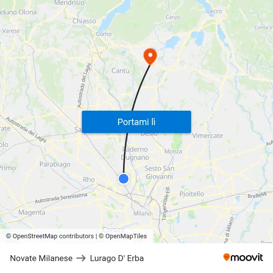 Novate Milanese to Lurago D' Erba map