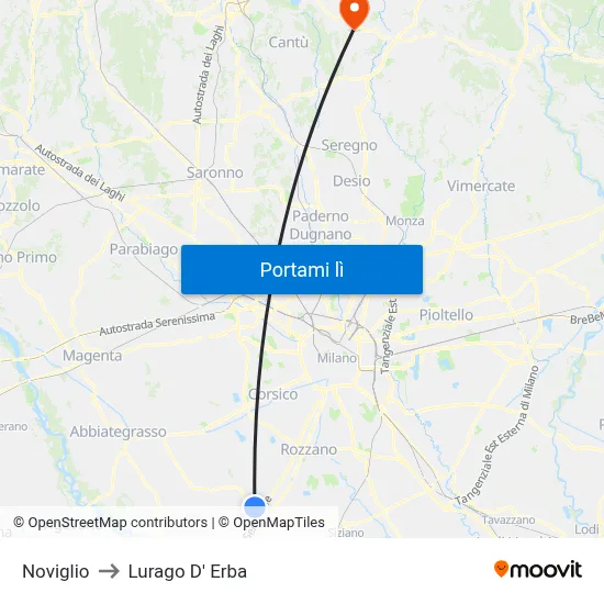 Noviglio to Lurago D' Erba map