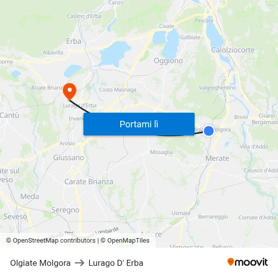 Olgiate Molgora to Lurago D' Erba map