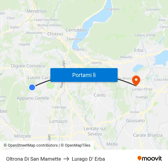 Oltrona Di San Mamette to Lurago D' Erba map