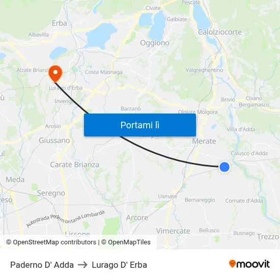 Paderno D' Adda to Lurago D' Erba map