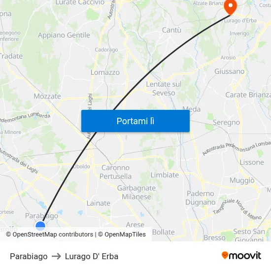 Parabiago to Lurago D' Erba map