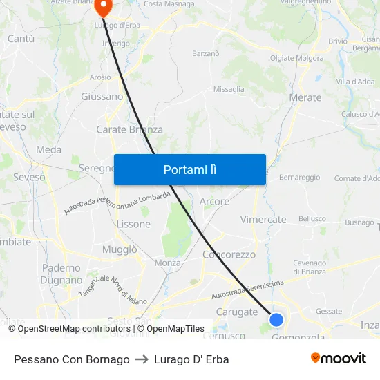 Pessano Con Bornago to Lurago D' Erba map