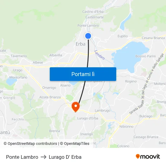 Ponte Lambro to Lurago D' Erba map