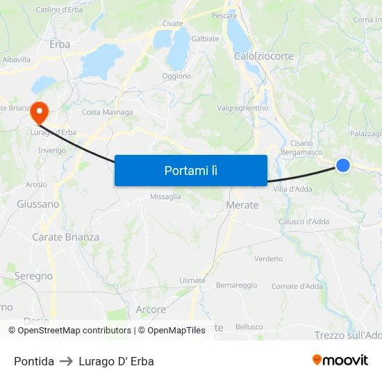 Pontida to Lurago D' Erba map