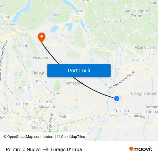 Pontirolo Nuovo to Lurago D' Erba map