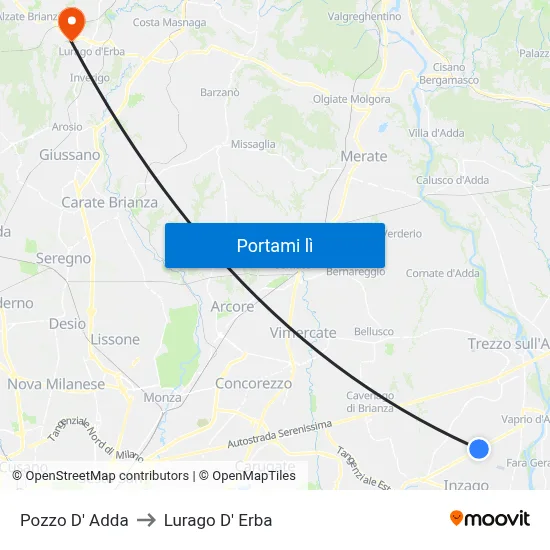 Pozzo D' Adda to Lurago D' Erba map