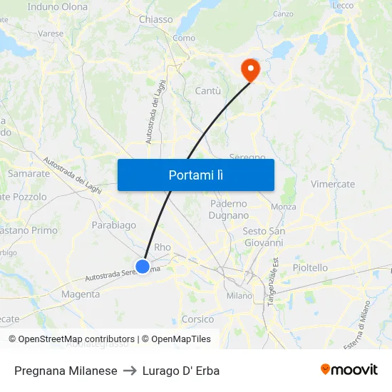 Pregnana Milanese to Lurago D' Erba map