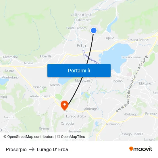 Proserpio to Lurago D' Erba map