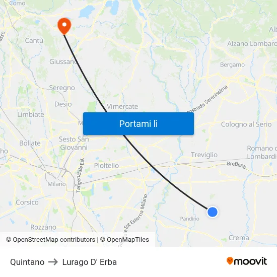 Quintano to Lurago D' Erba map