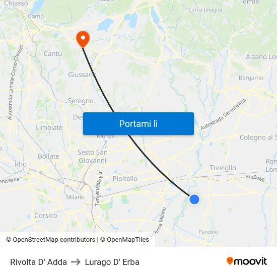 Rivolta D' Adda to Lurago D' Erba map