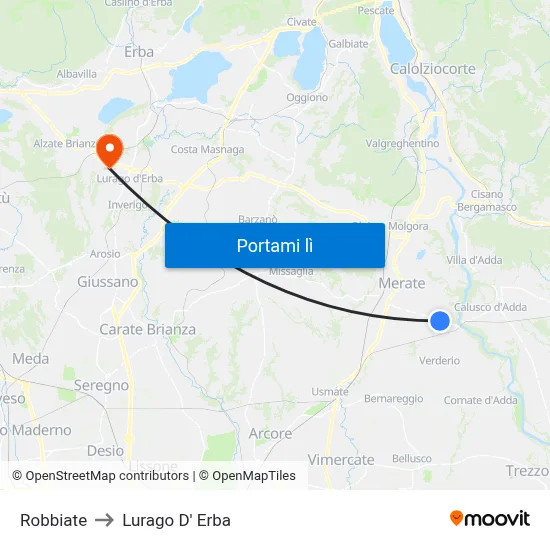 Robbiate to Lurago D' Erba map