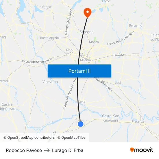 Robecco Pavese to Lurago D' Erba map