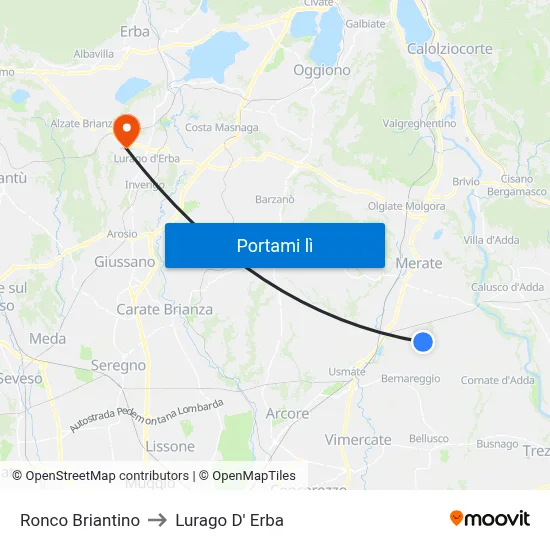 Ronco Briantino to Lurago D' Erba map