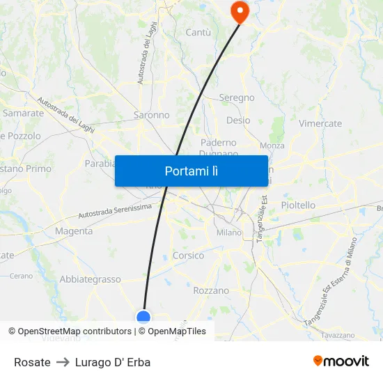 Rosate to Lurago D' Erba map