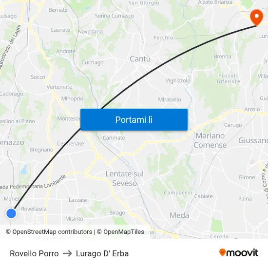 Rovello Porro to Lurago D' Erba map