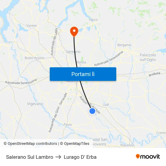 Salerano Sul Lambro to Lurago D' Erba map