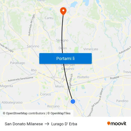 San Donato Milanese to Lurago D' Erba map