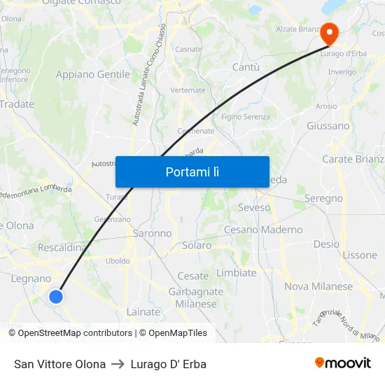 San Vittore Olona to Lurago D' Erba map