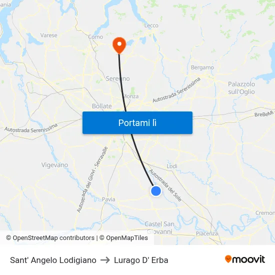 Sant' Angelo Lodigiano to Lurago D' Erba map