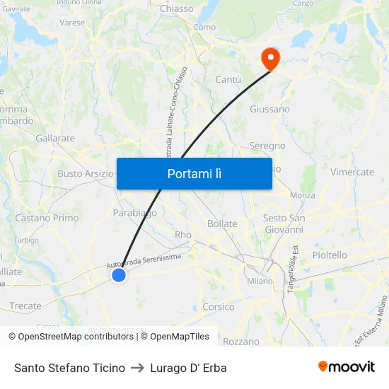 Santo Stefano Ticino to Lurago D' Erba map